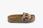 Tessa by LEON- Women’s Leather Sandal – Layered Strap Slide with Cork-style Footbed & Adjustable Buckle