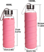 Ferexer Borosilicate Glass Water Bottle with Silicone Sleeve – BPA-Free, Leak-Proof, Reusable, Dishwasher Safe for Hot & Cold Drinks, 20oz