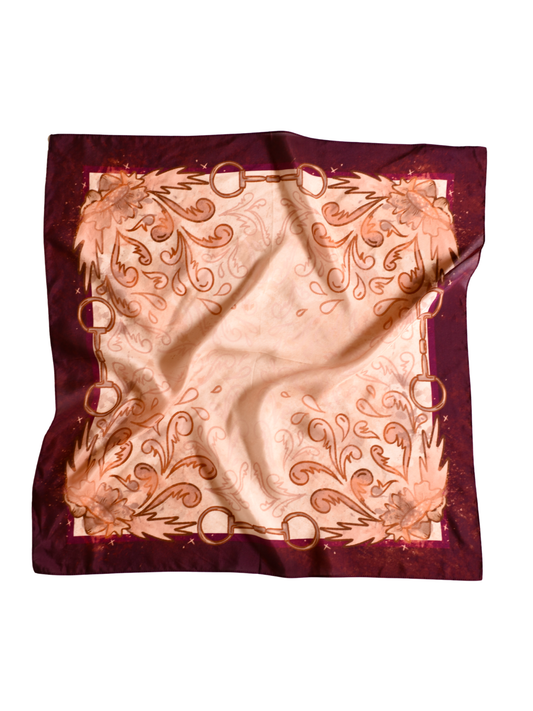 Large 100% Mulberry Silk 35x35: Show Day D Ring Snaffle Bit Wild Rag Scarf in Vintage Plum