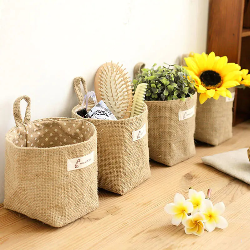 Cotton Linen Flower Pot Hanging Storage Bag