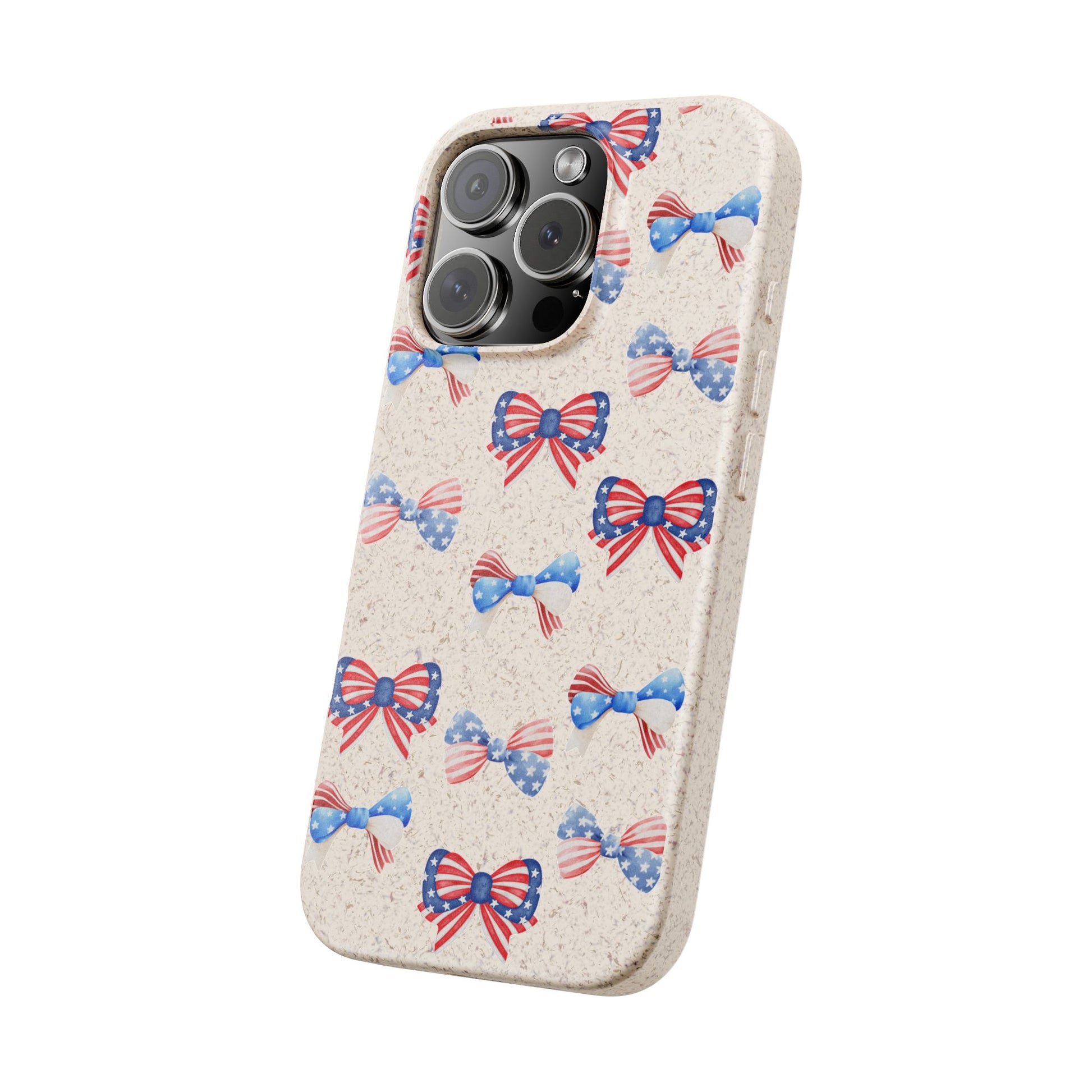 Red, White & Blue Bow Phone Case, Eco-Friendly Cell Phone Cover, Patriotic Biodegradable Case, USA Independence Day Gift, Summer Celebration - The Peony Haus