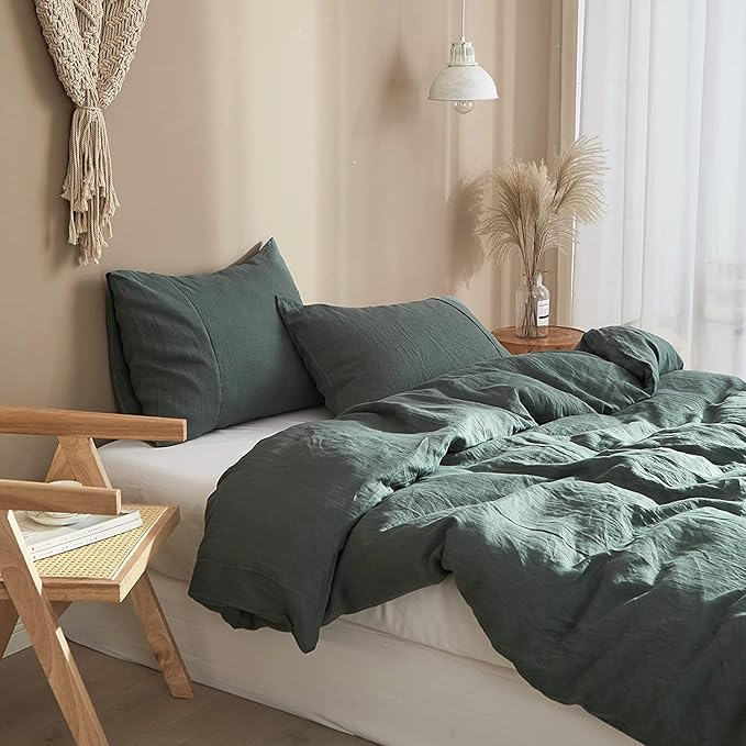 100% Pure Washed French Flax Linen Duvet Cover Set - Queen