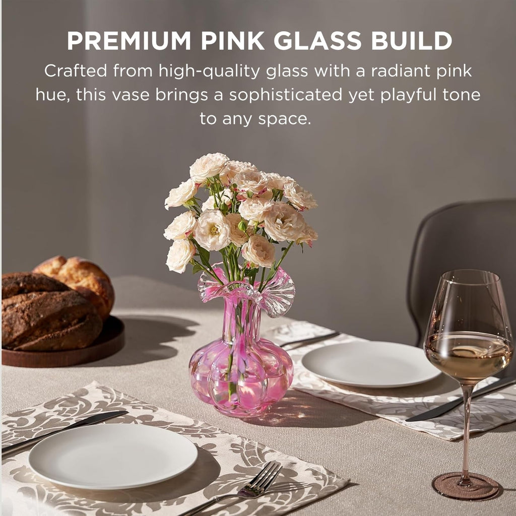 Blush Petal Small Hand‑Blown Glass Flower Vase Décor  – 7″ 