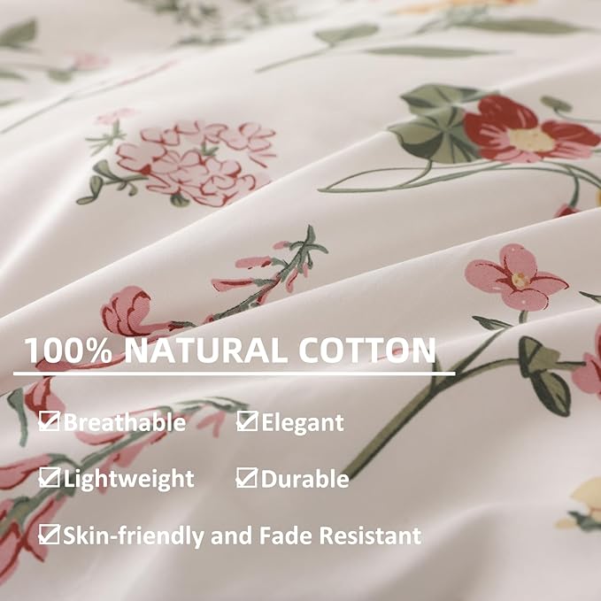 100% Cotton King Size Floral Duvet Cover 3-PC Set
