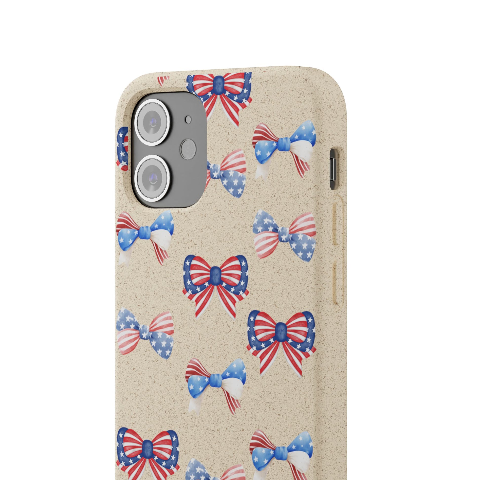 Red, White & Blue Bow Phone Case, Eco-Friendly Cell Phone Cover, Patriotic Biodegradable Case, USA Independence Day Gift, Summer Celebration - The Peony Haus