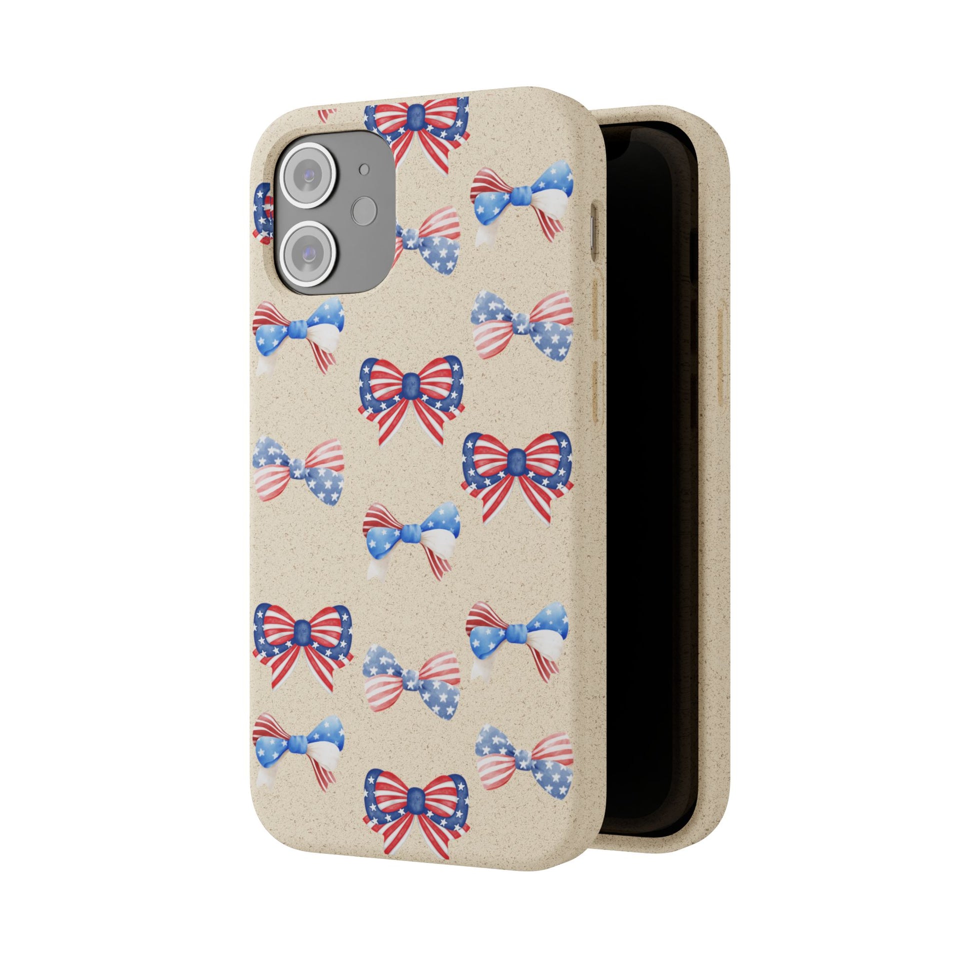 Red, White & Blue Bow Phone Case, Eco-Friendly Cell Phone Cover, Patriotic Biodegradable Case, USA Independence Day Gift, Summer Celebration - The Peony Haus