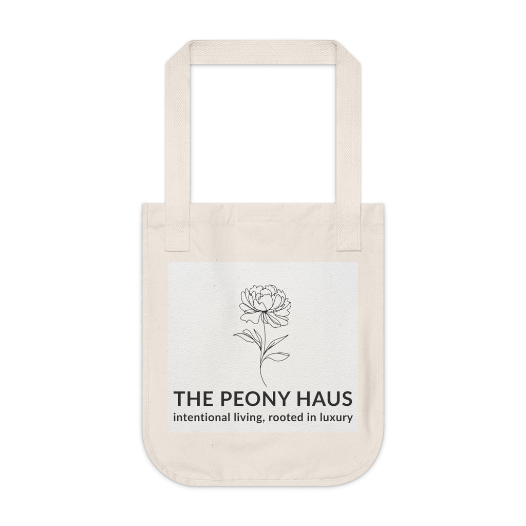 Organic Canvas Tote Bag with Floriography Peony Design by The Peony Haus - The Peony Haus
