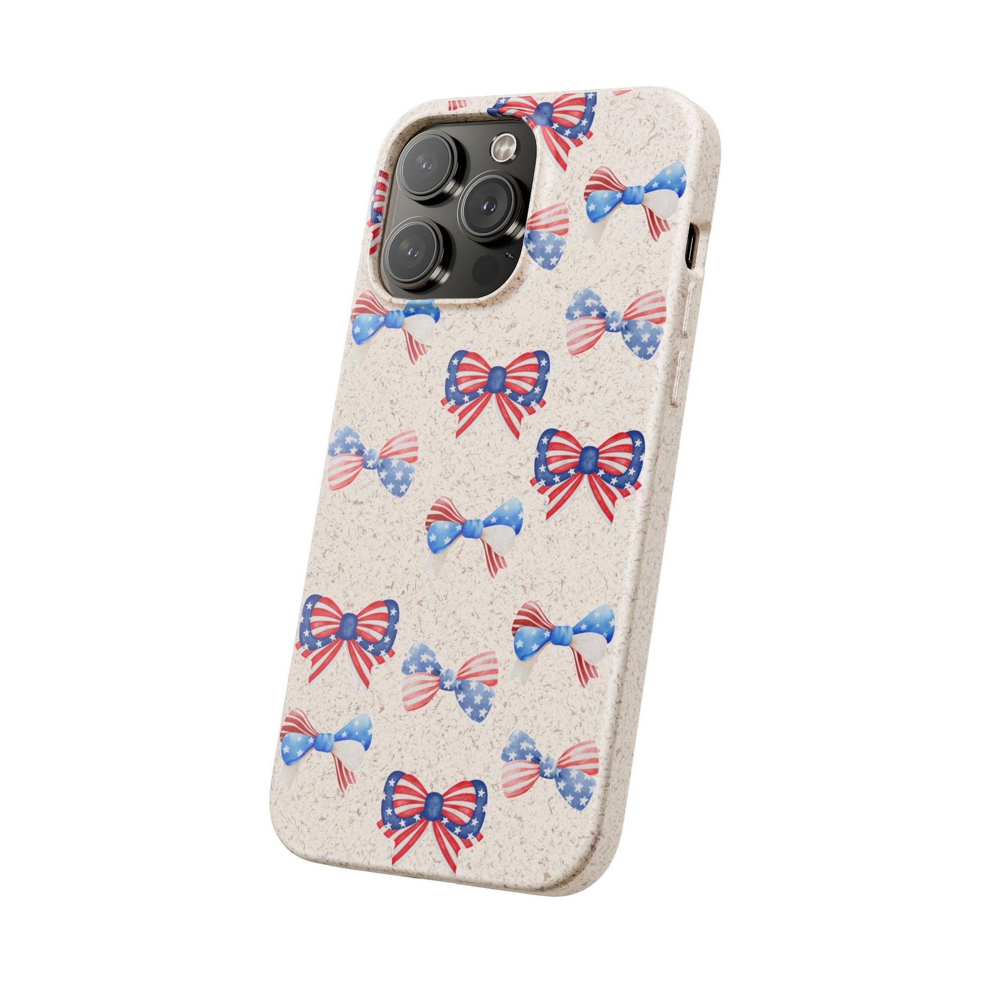 Red, White & Blue Bow Phone Case, Eco-Friendly Cell Phone Cover, Patriotic Biodegradable Case, USA Independence Day Gift, Summer Celebration - The Peony Haus