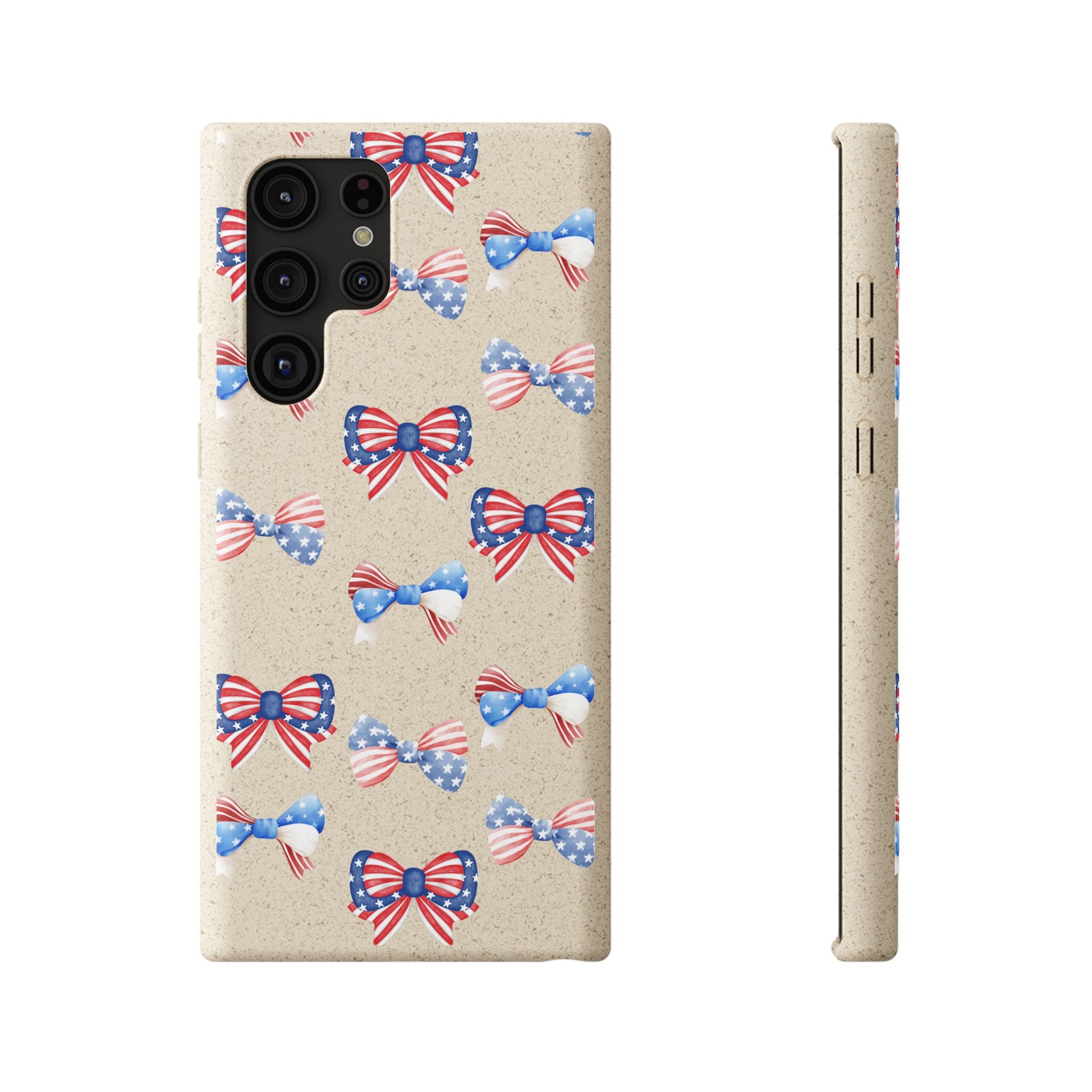 Red, White & Blue Bow Phone Case, Eco-Friendly Cell Phone Cover, Patriotic Biodegradable Case, USA Independence Day Gift, Summer Celebration - The Peony Haus
