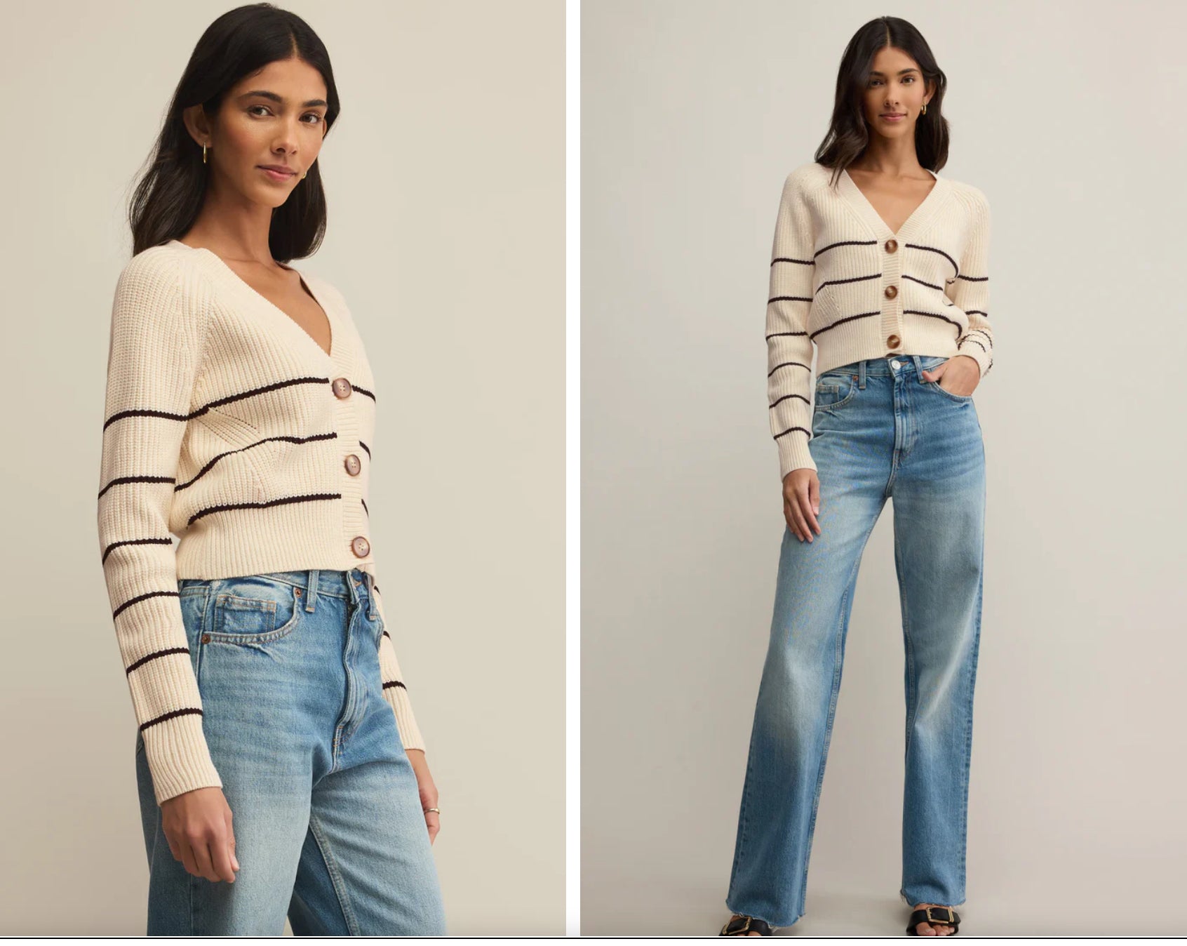 Z supply Stefi Stripe Cardigan Sea Salt - 94% Cotton