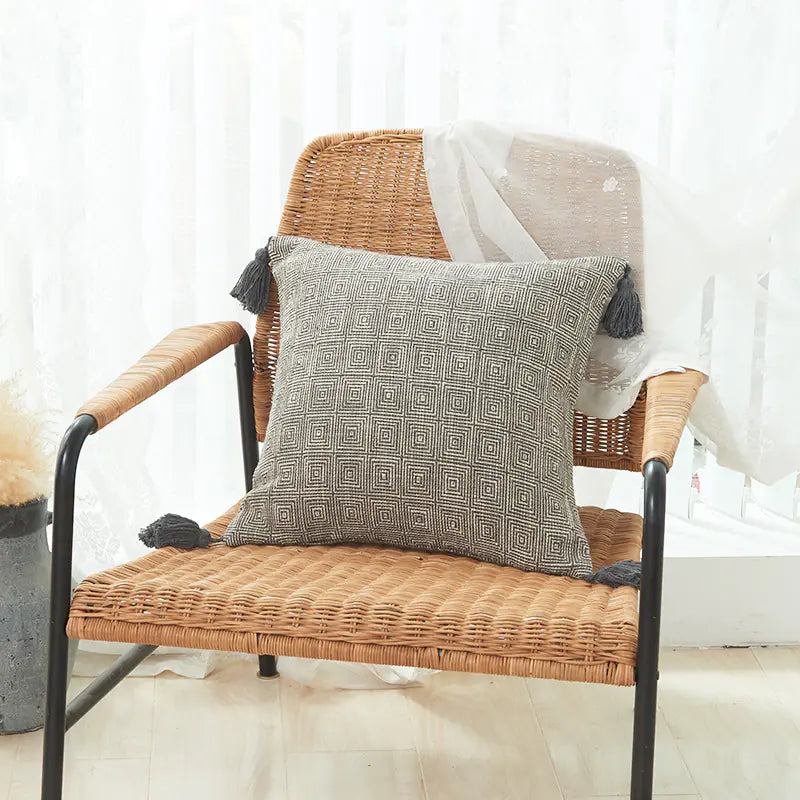 Thick Cotton Linen Striped Fringe Pillow Covers (In Stock)