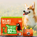 Pet-N-Pet poop bag rolls with a dog in the background
