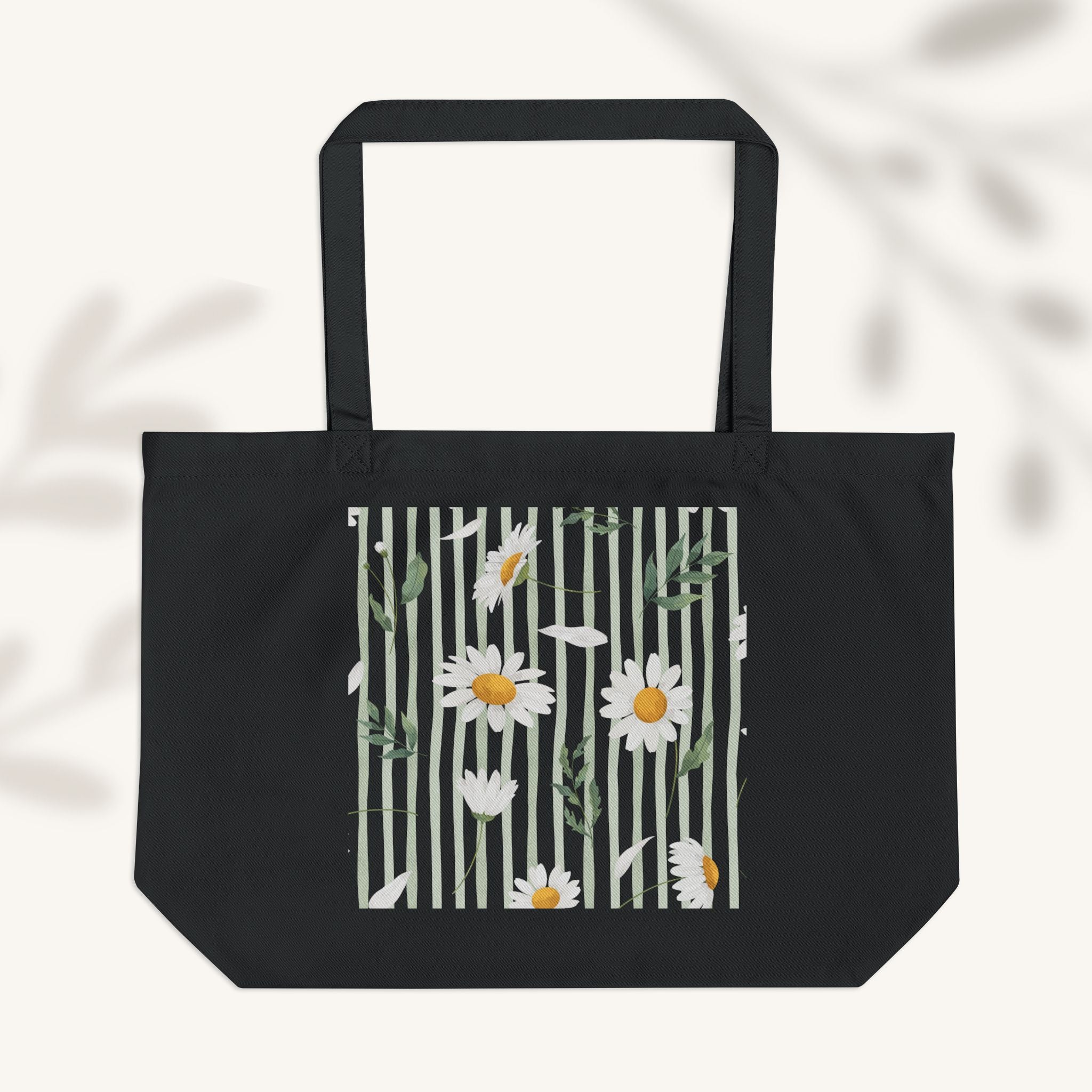 Large Eco Tote Bag | Floral and Stripes Design by The Peony Haus