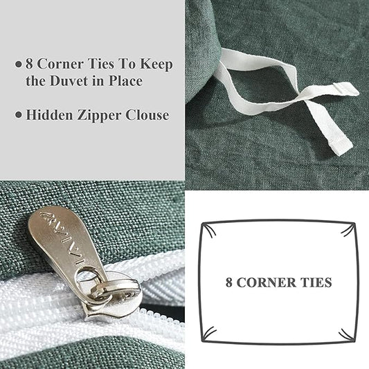 100% Pure Washed French Flax Linen Duvet Cover Set - Queen - The Peony Haus