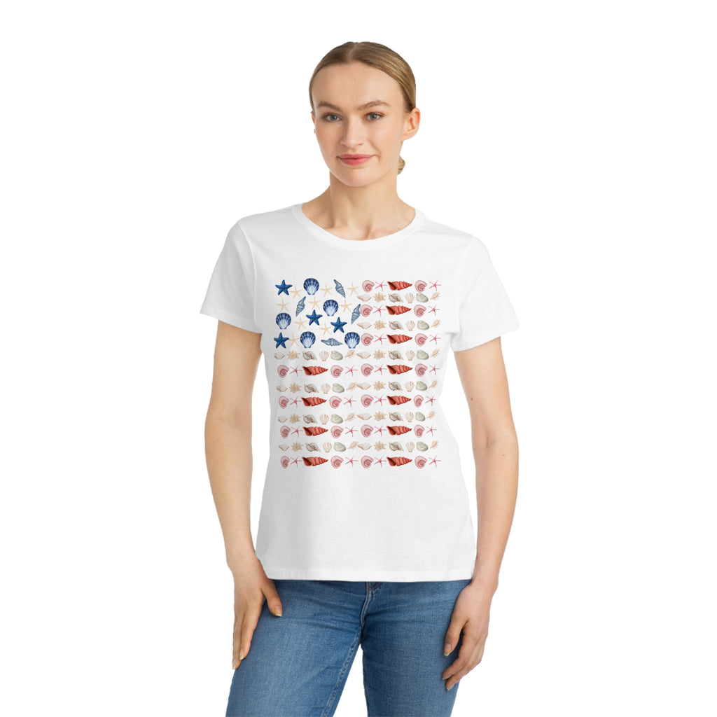 Shell Flag Patriotic Organic Women's T-Shirt - Casual, Comfortable Tee for Independence Day, Summer Parties, or Everyday Wear