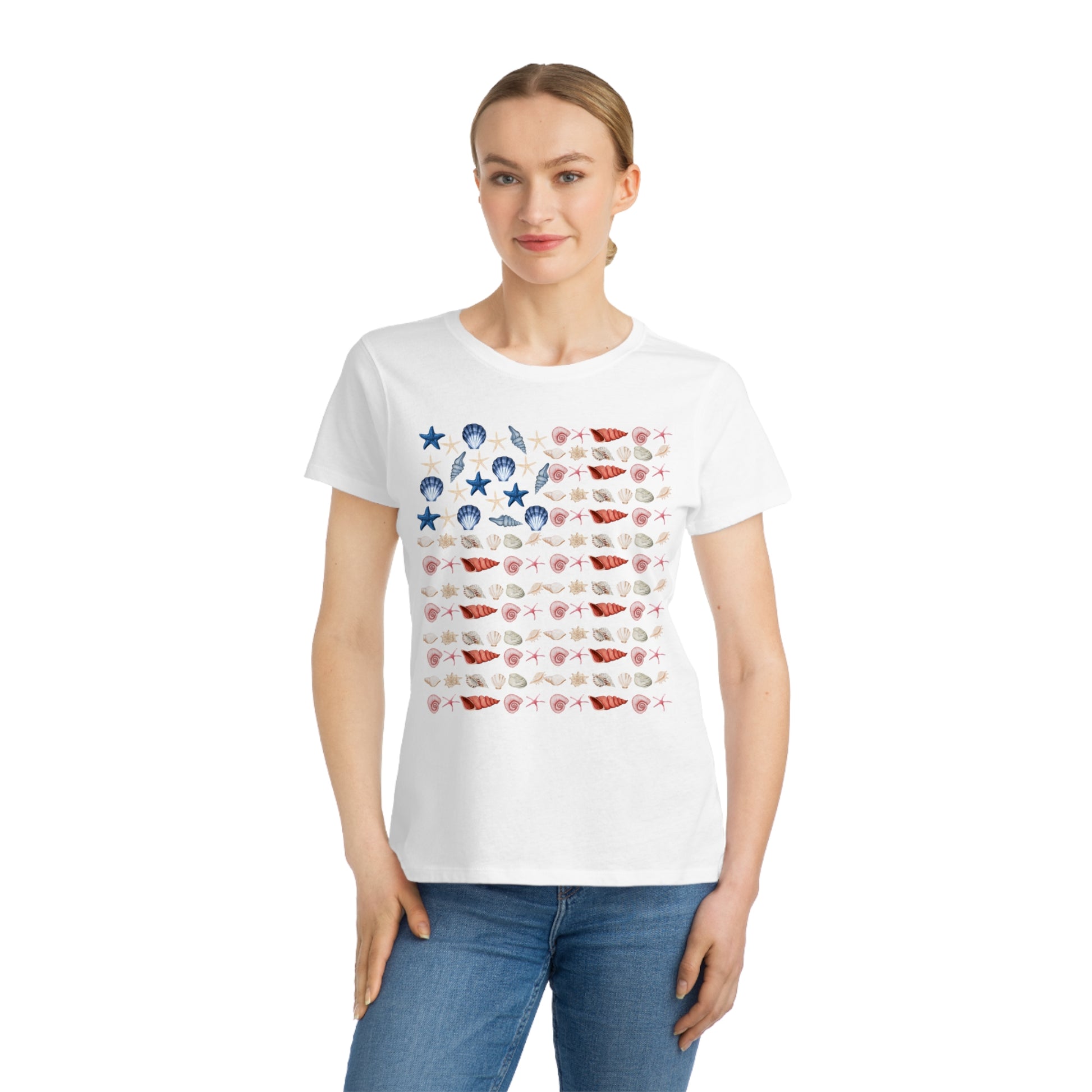 Shell Flag Patriotic Organic Women's T-Shirt - Casual, Comfortable Tee for Independence Day, Summer Parties, or Everyday Wear - The Peony Haus
