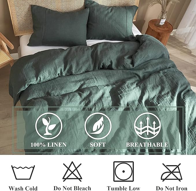 100% Pure Washed French Flax Linen Duvet Cover Set - Queen
