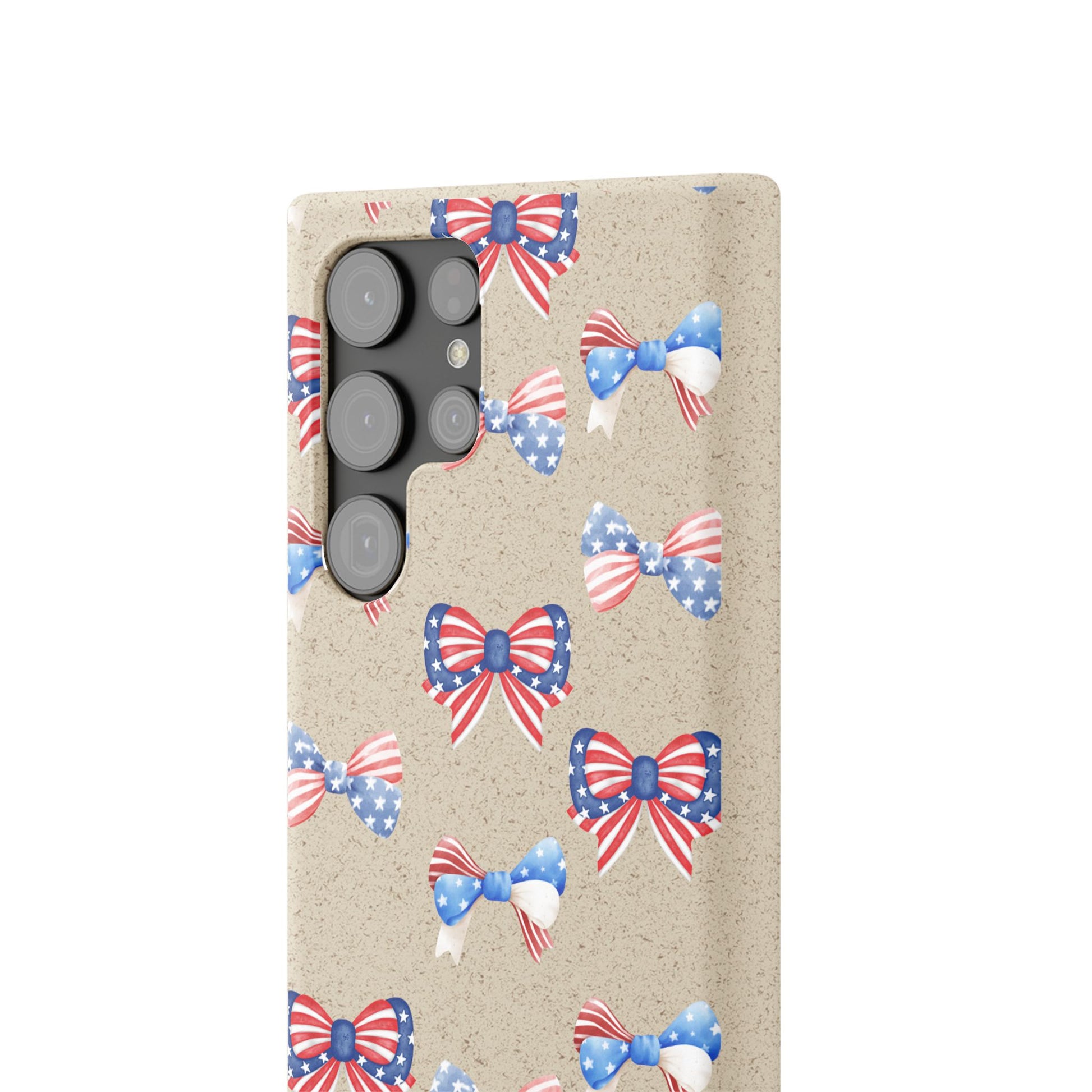 Red, White & Blue Bow Phone Case, Eco-Friendly Cell Phone Cover, Patriotic Biodegradable Case, USA Independence Day Gift, Summer Celebration - The Peony Haus