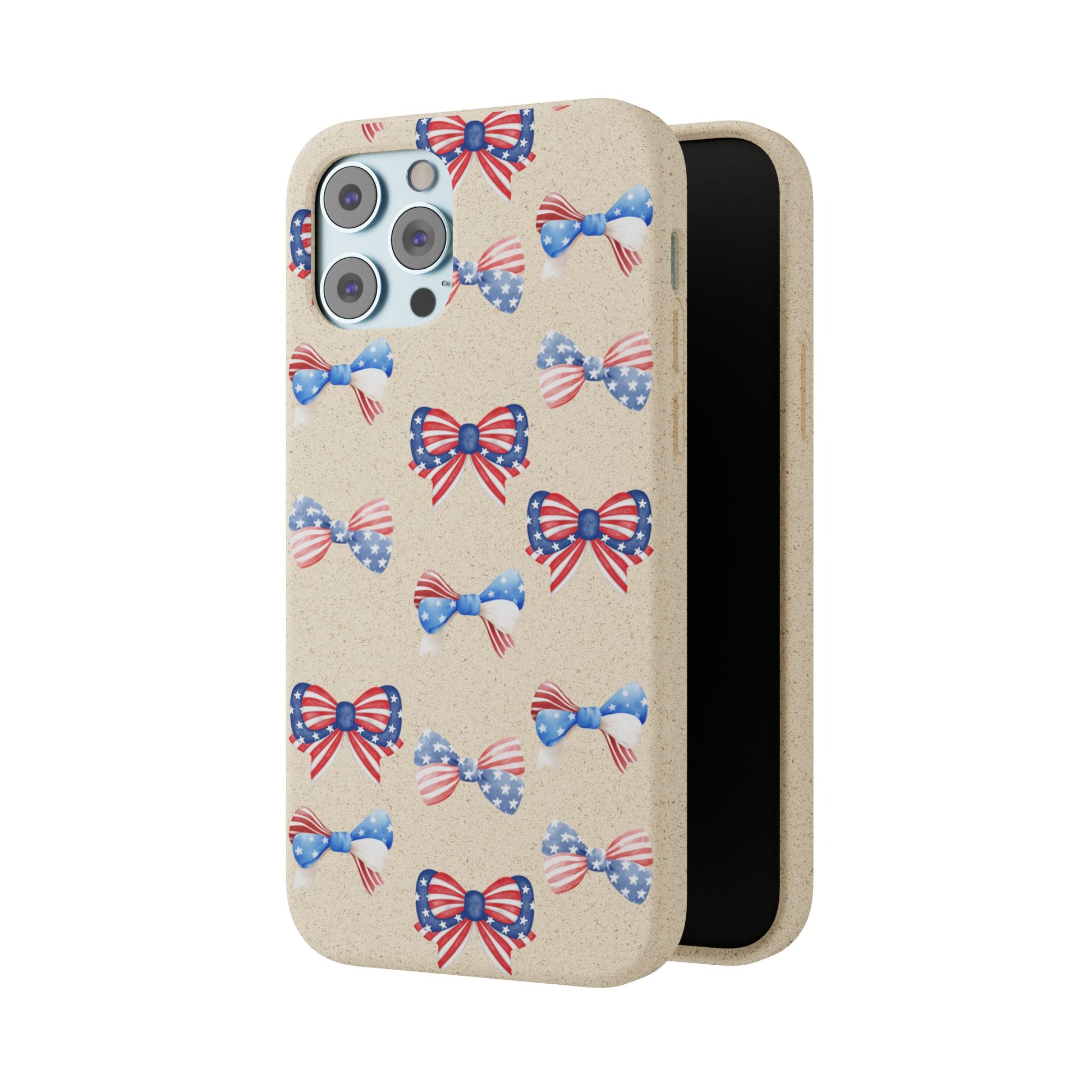 Red, White & Blue Bow Phone Case, Eco-Friendly Cell Phone Cover, Patriotic Biodegradable Case, USA Independence Day Gift, Summer Celebration - The Peony Haus