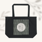 Large Eco Tote Bag | Floral and Stripes Design by The Peony Haus