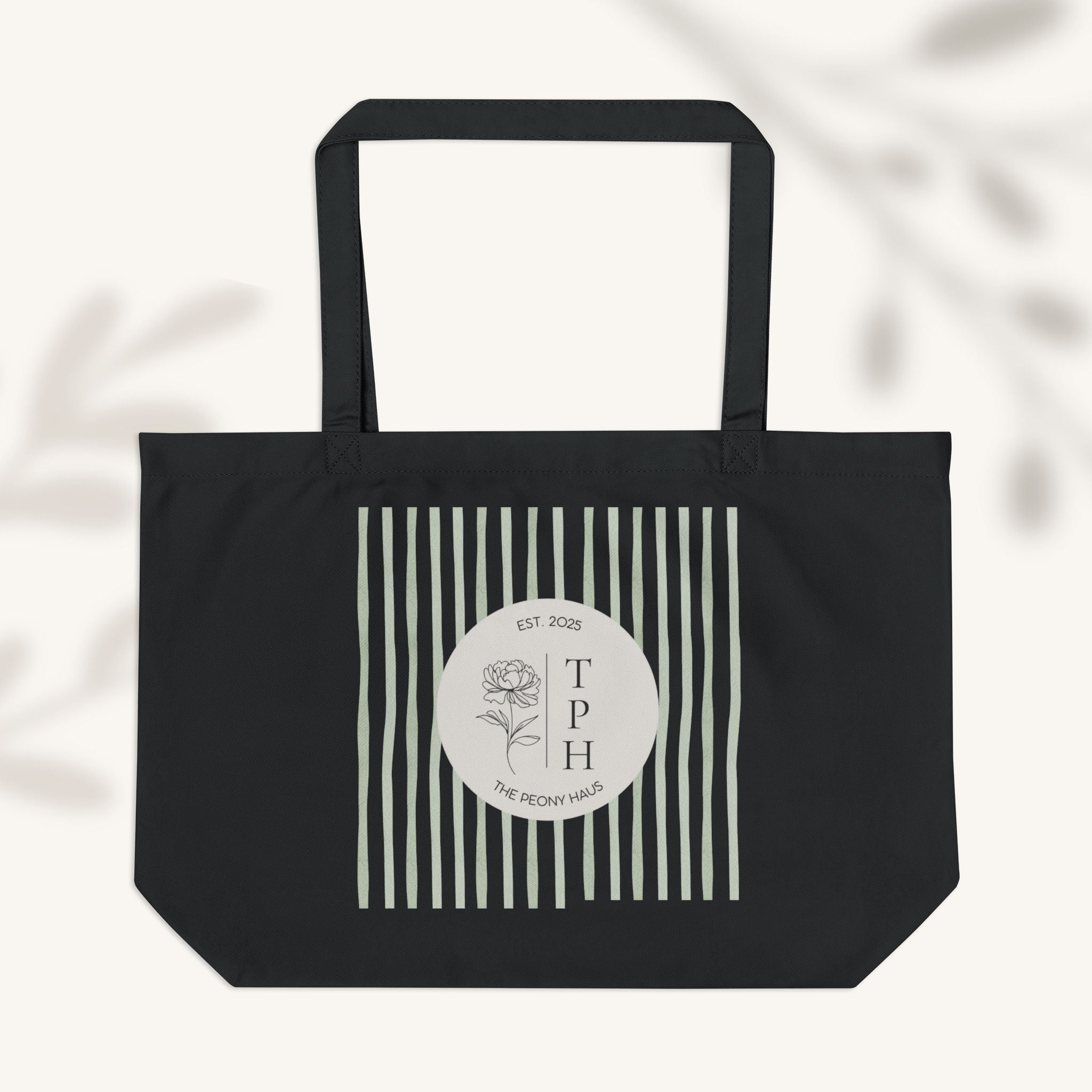 Large Eco Tote Bag | Floral and Stripes Design by The Peony Haus