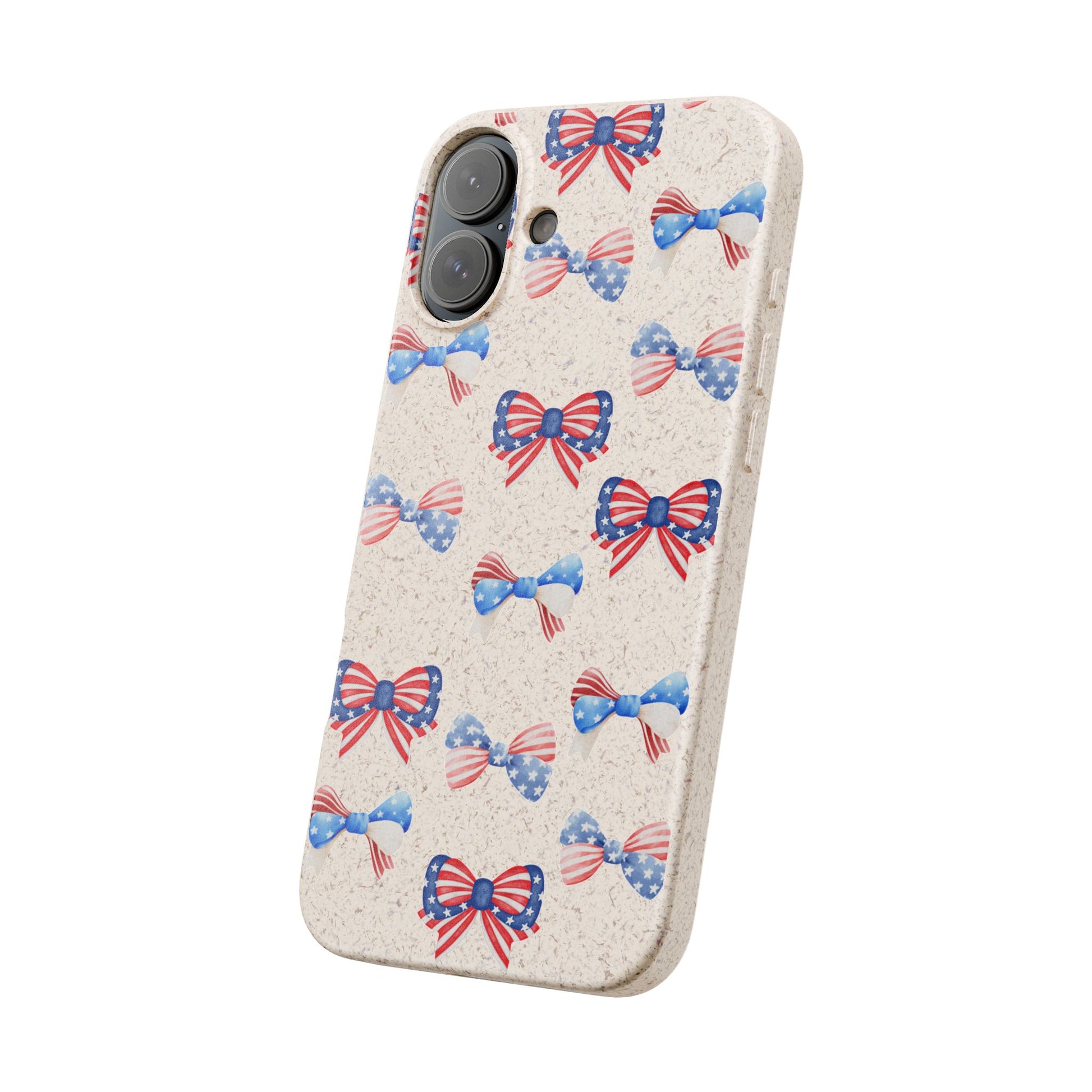 Red, White & Blue Bow Phone Case, Eco-Friendly Cell Phone Cover, Patriotic Biodegradable Case, USA Independence Day Gift, Summer Celebration - The Peony Haus