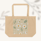 Large Eco Tote Bag | Floral and Stripes Design by The Peony Haus