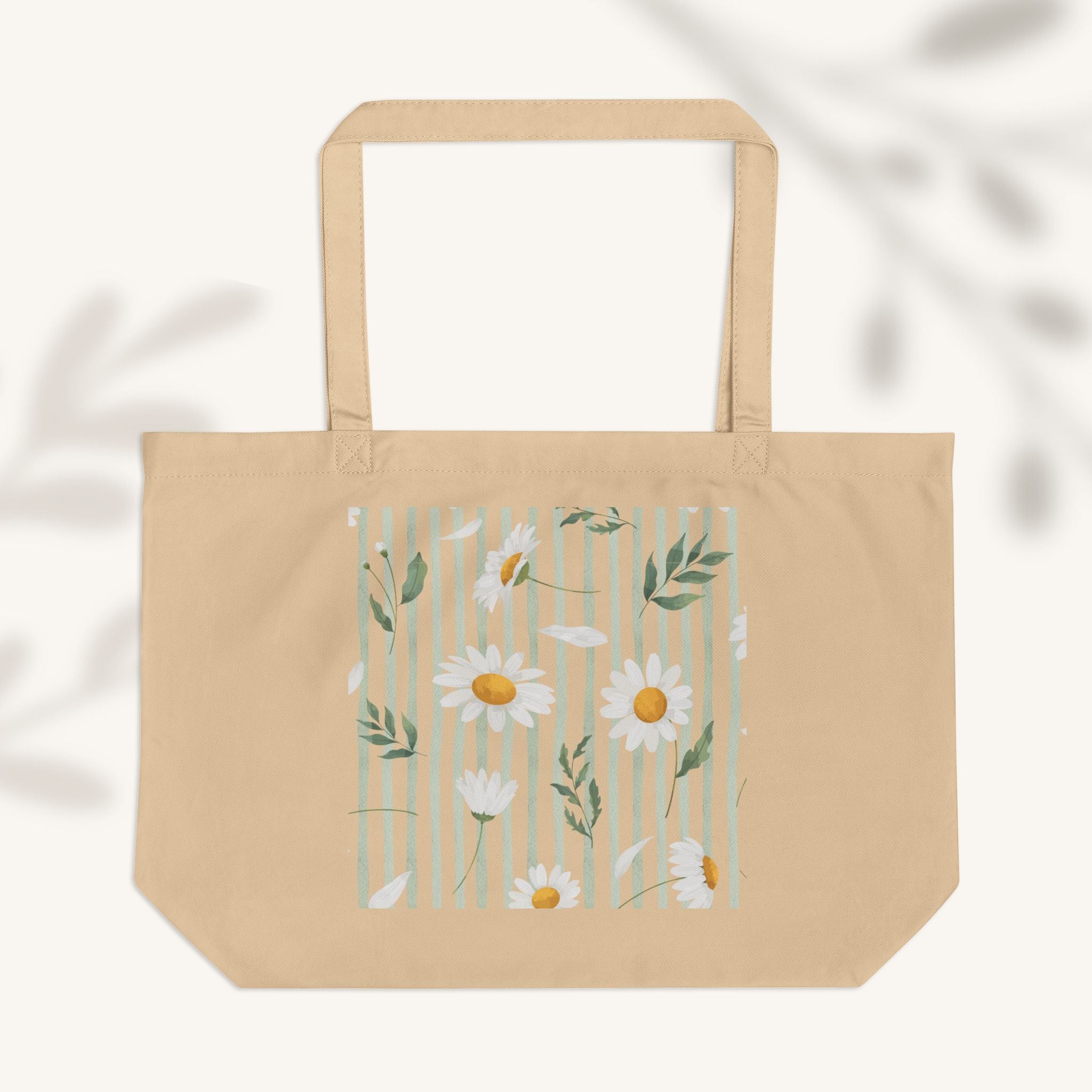 Large Eco Tote Bag | Floral and Stripes Design by The Peony Haus