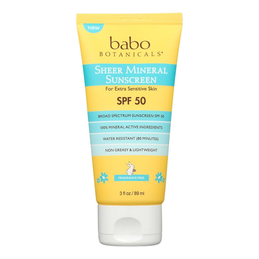Babo Botanicals Sunscreen Sheer Lotion SPF 50, 3 Fl Oz