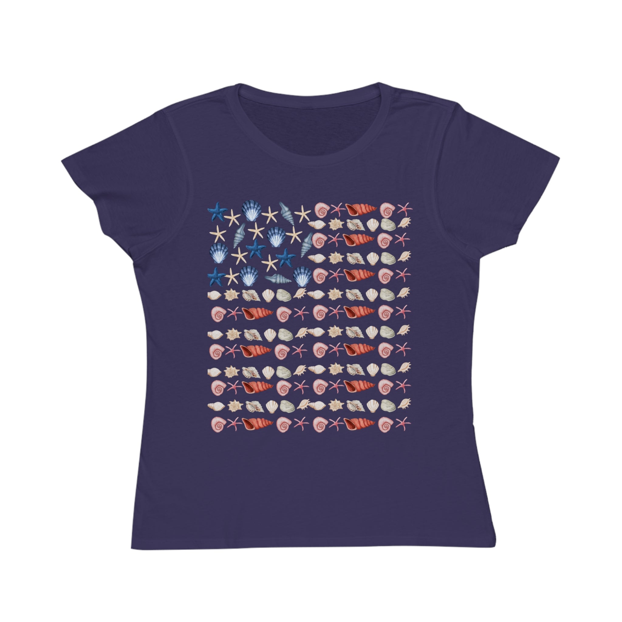 Shell Flag Patriotic Organic Women's T-Shirt - Casual, Comfortable Tee for Independence Day, Summer Parties, or Everyday Wear