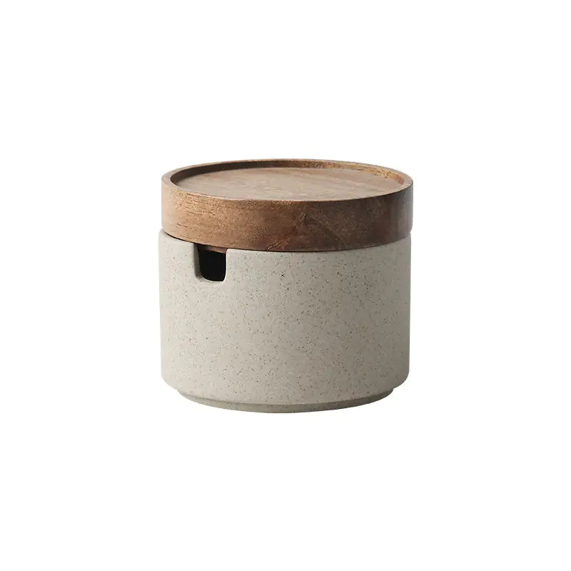 Ceramic Kitchen Seasoning Pots with Acacia Wood Tray