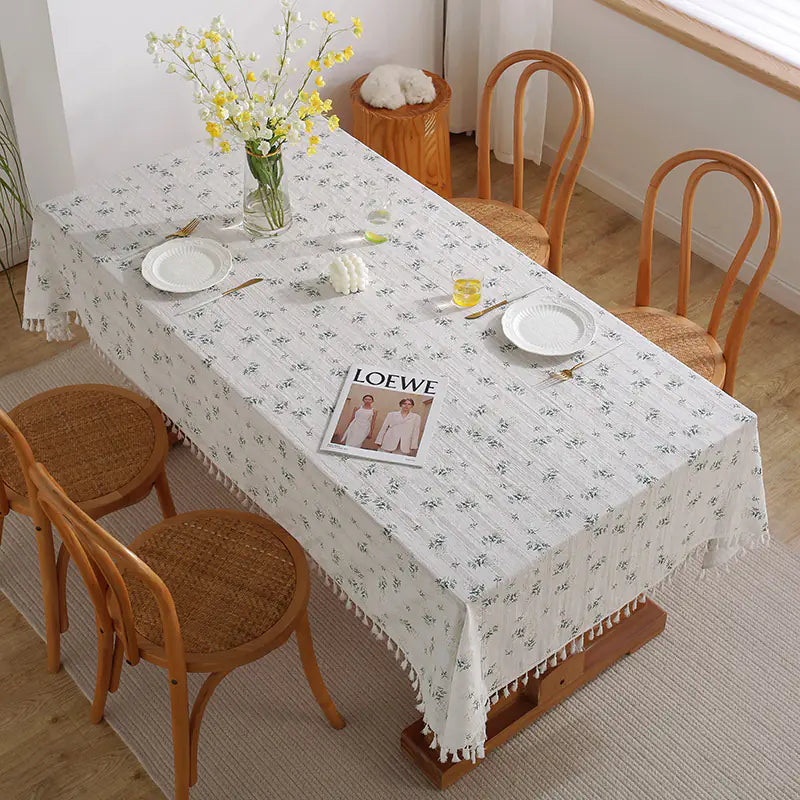 Cotton Linen Table Cover with Floral Design (In Stock)