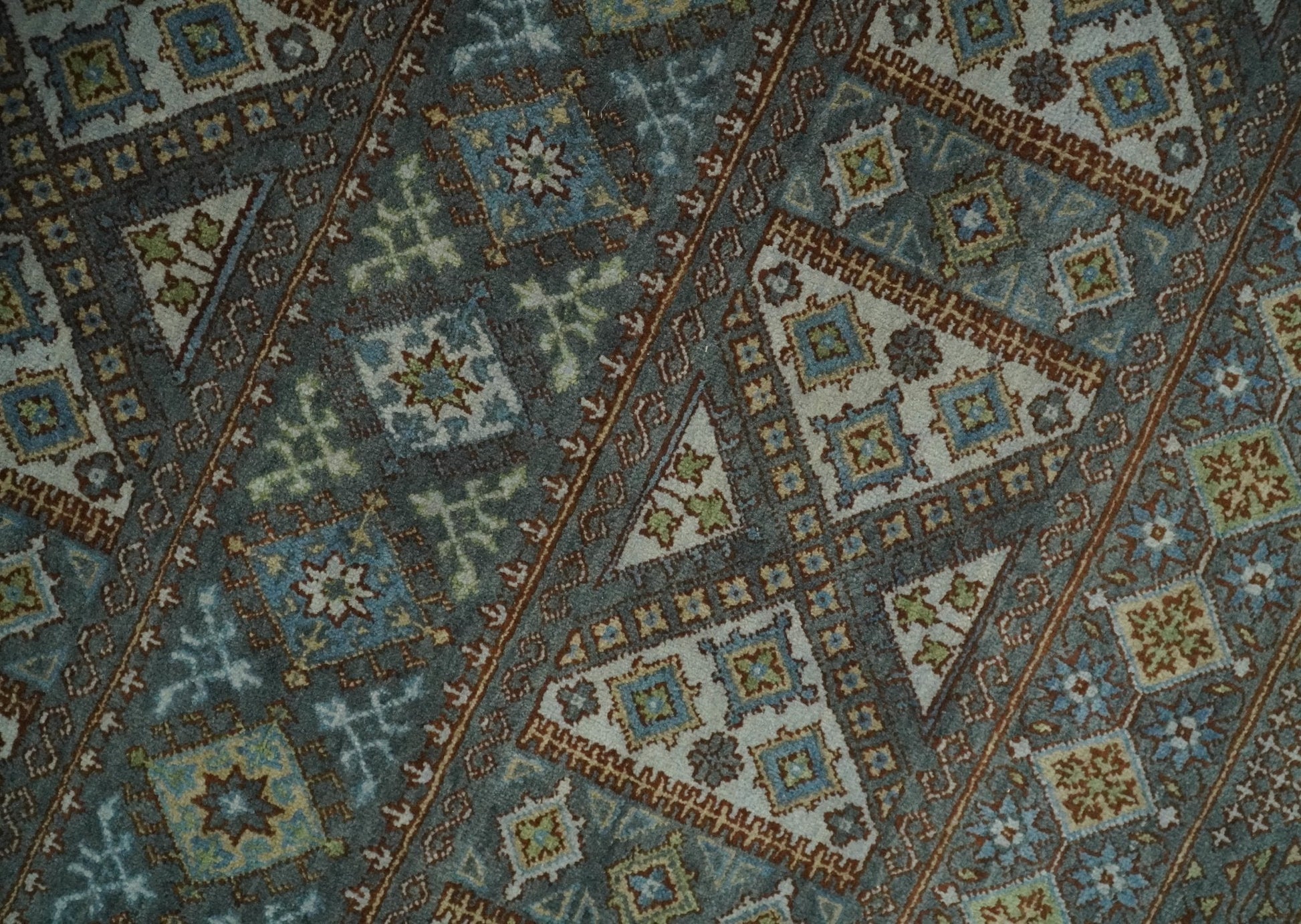8x10 Fine Hand Knotted Brown and Blue Southwestern Traditional Antique Area Rug | AGR41