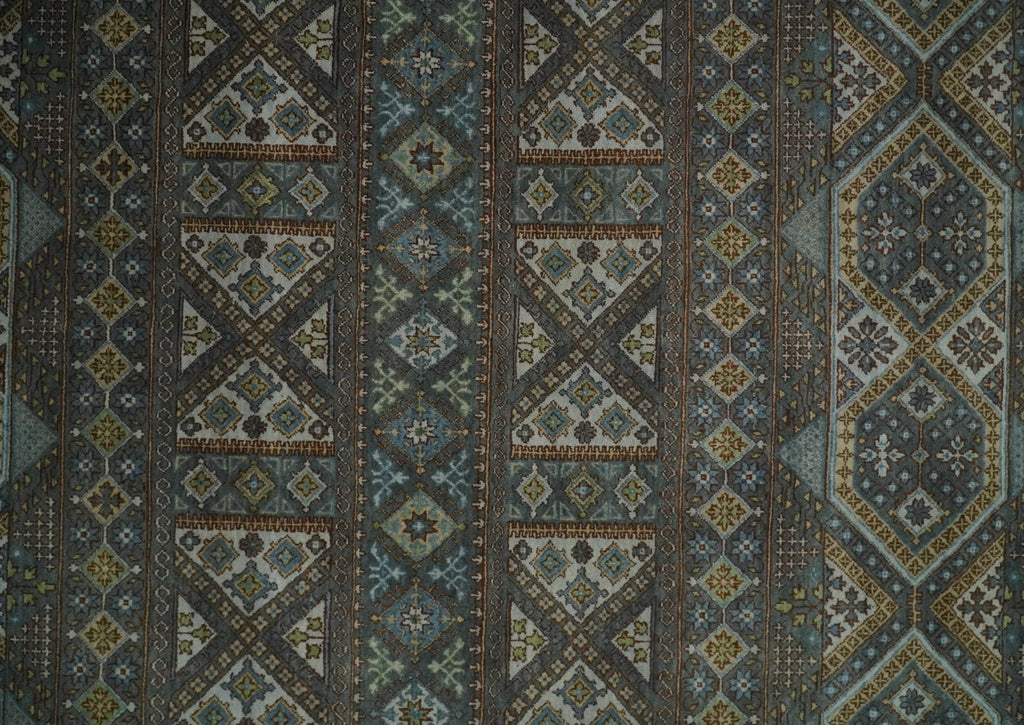 8x10 Fine Hand Knotted Brown and Blue Southwestern Traditional Antique Area Rug | AGR41