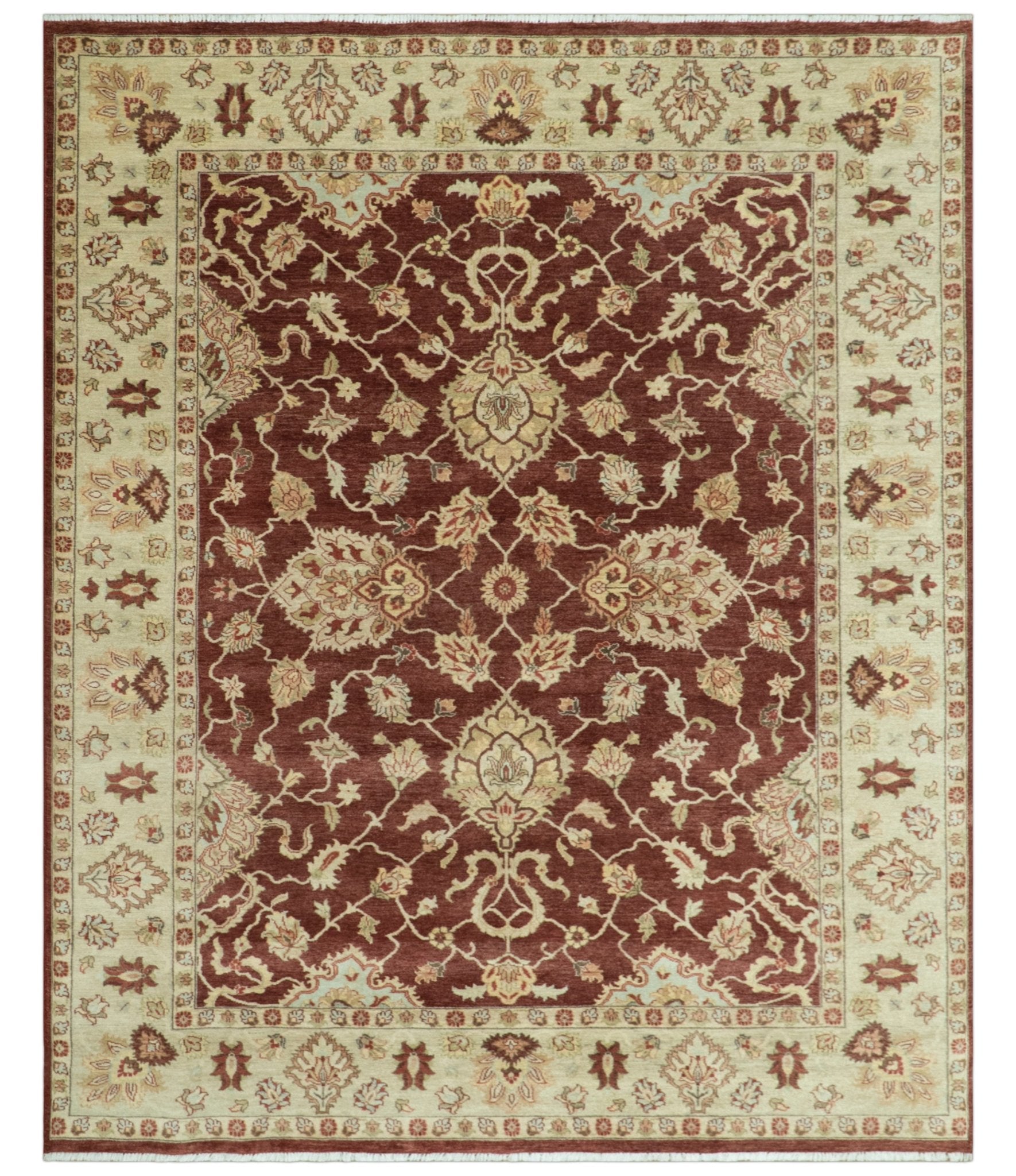 8X10 Fine Hand Knotted Rust And Gold Traditional Design Wool Rug