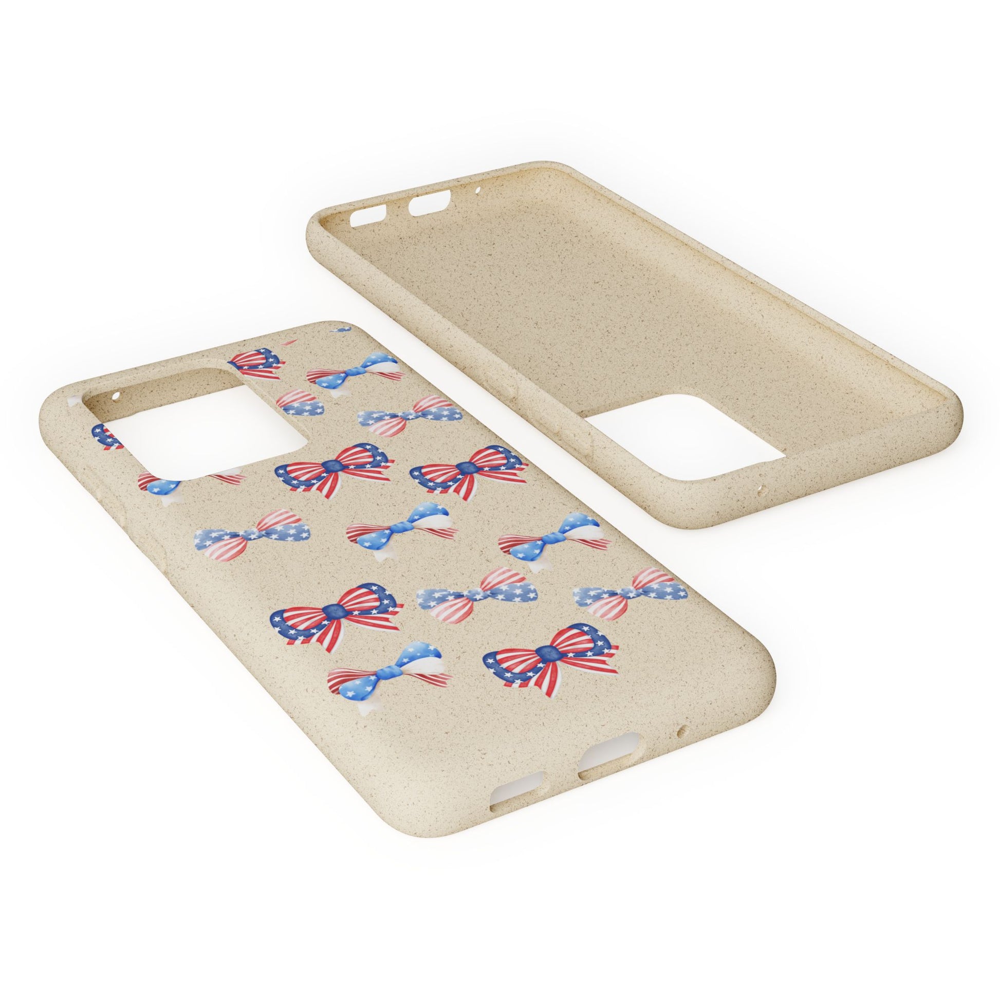 Red, White & Blue Bow Phone Case, Eco-Friendly Cell Phone Cover, Patriotic Biodegradable Case, USA Independence Day Gift, Summer Celebration - The Peony Haus