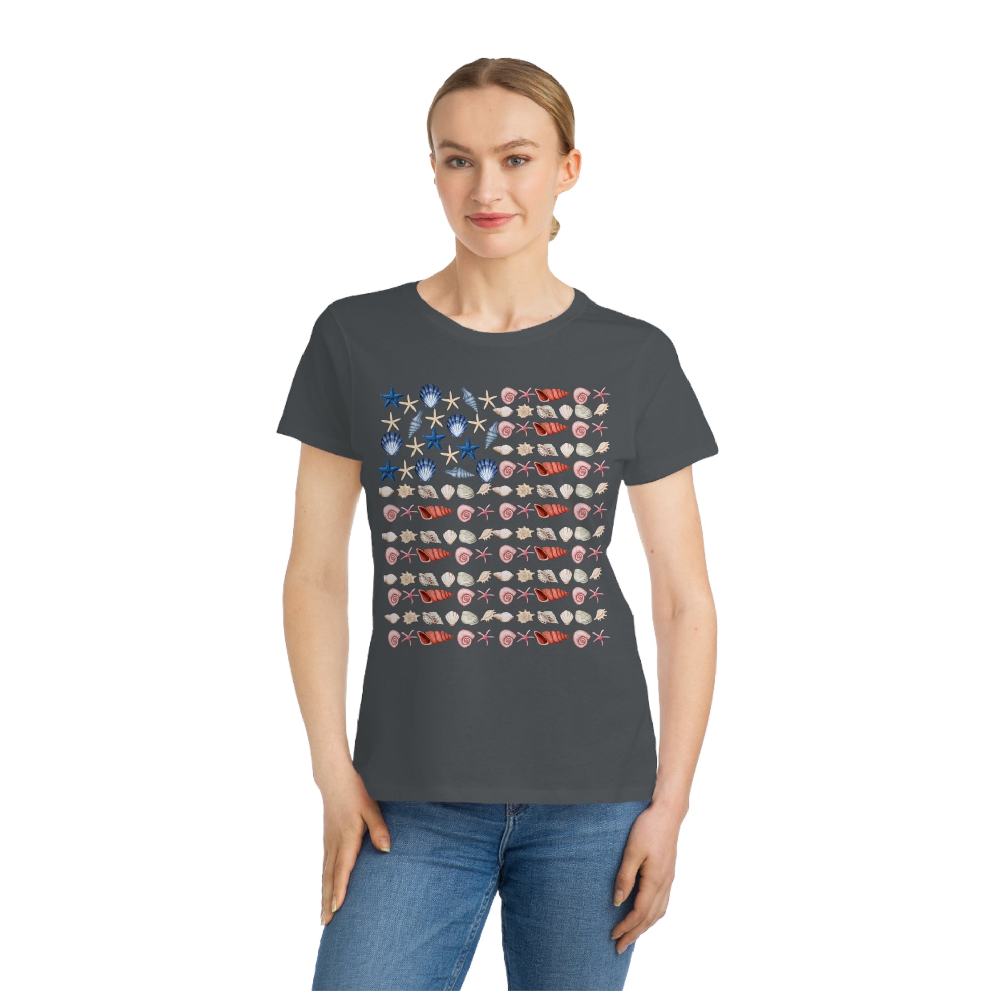 Shell Flag Patriotic Organic Women's T-Shirt - Casual, Comfortable Tee for Independence Day, Summer Parties, or Everyday Wear - The Peony Haus