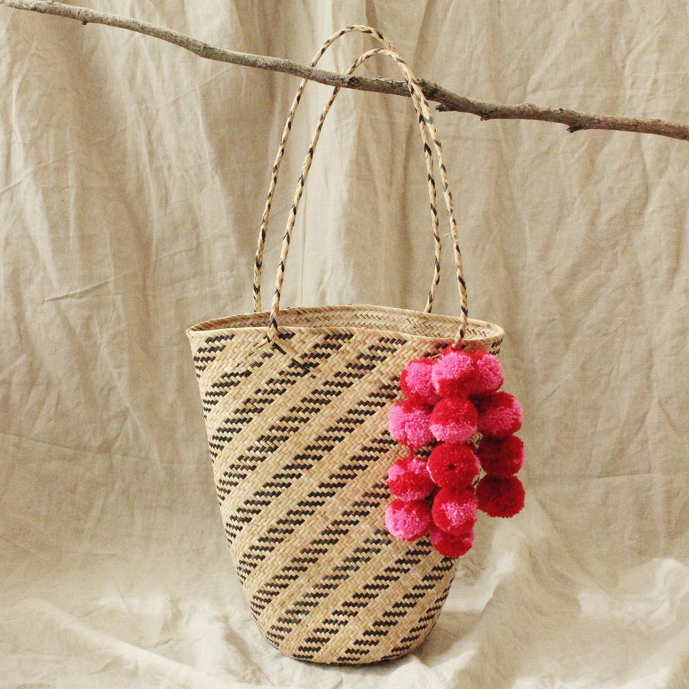 Borneo Love Rush Striped - Handwoven Straw Tote - The Peony Haus