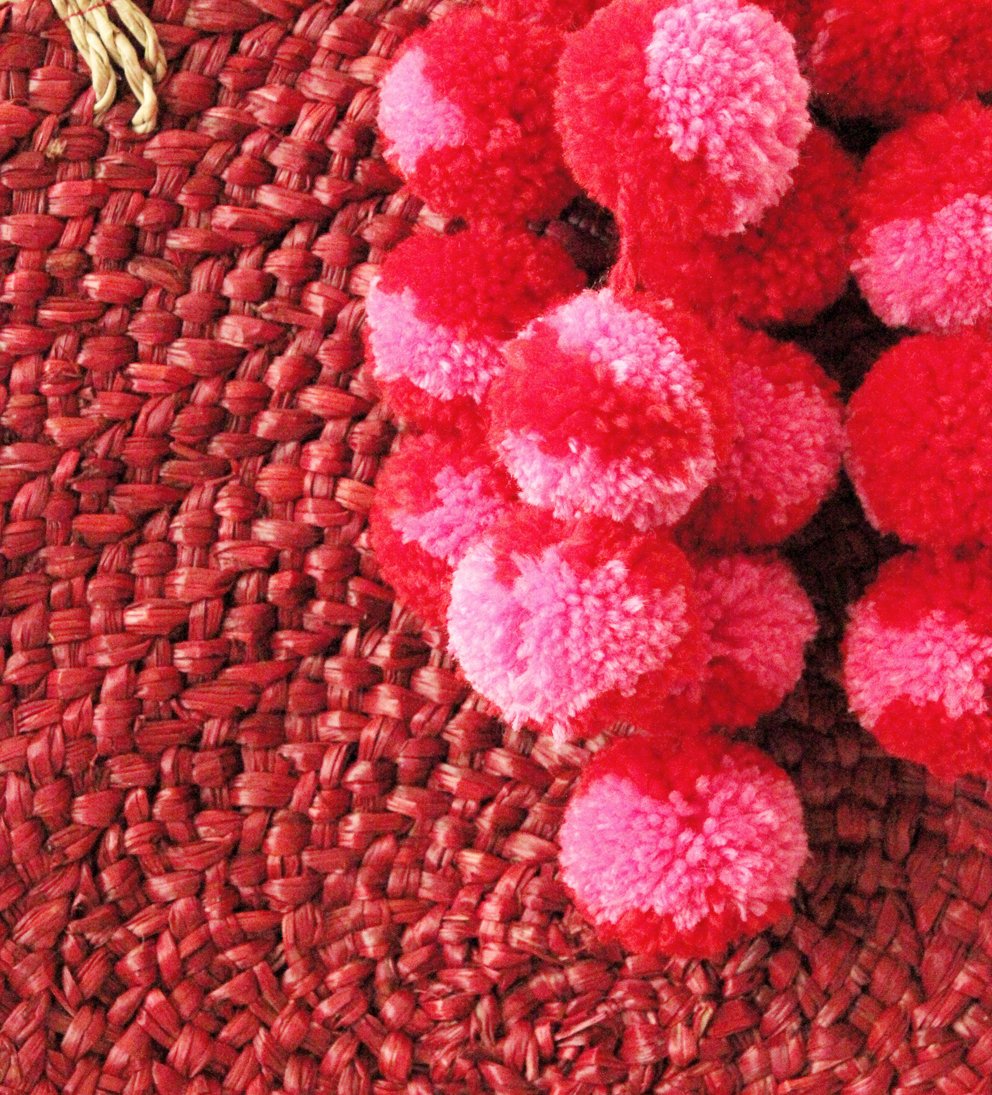 Red Luna Bag - Round Handwoven Straw Tote Bag with - The Peony Haus