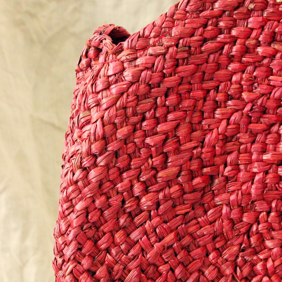 Red Luna Bag - Round Handwoven Straw Tote Bag with - The Peony Haus
