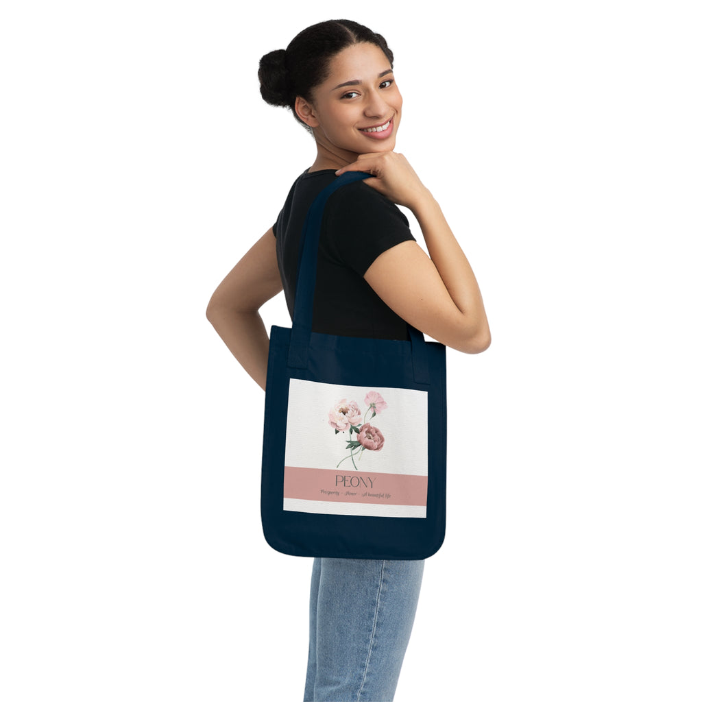 Organic Canvas Tote Bag with Floriography Peony Design by The Peony Haus - The Peony Haus
