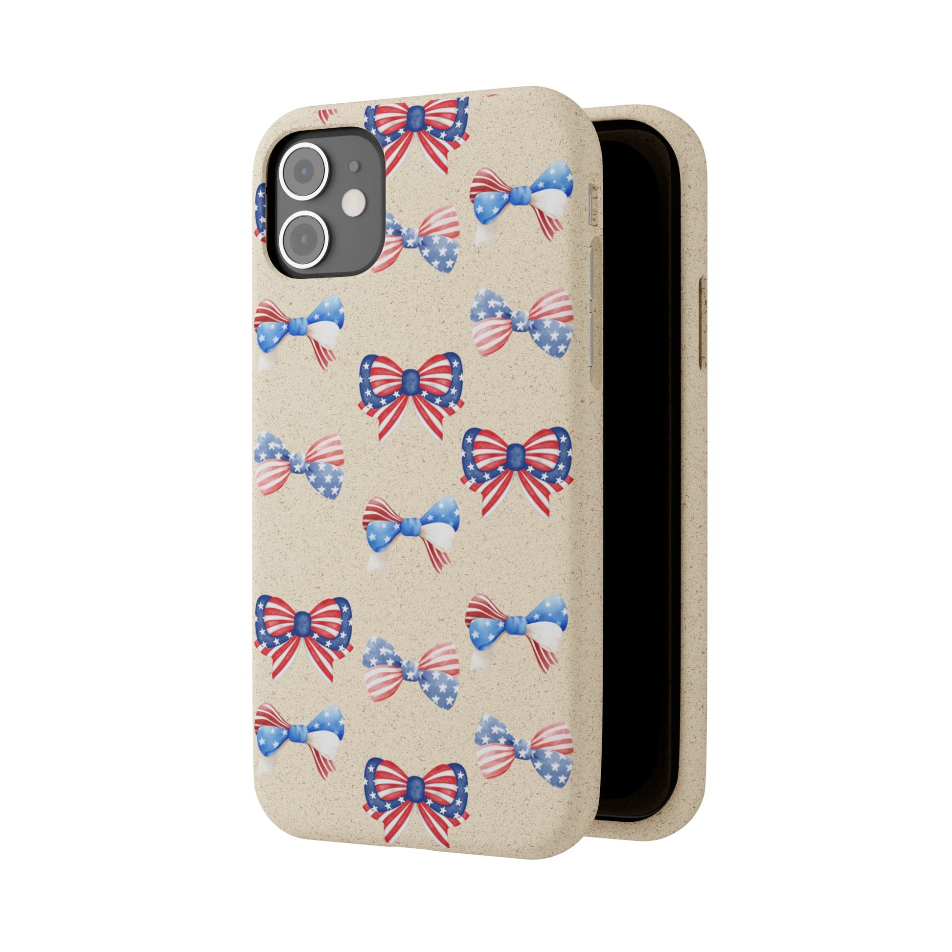 Red, White & Blue Bow Phone Case, Eco-Friendly Cell Phone Cover, Patriotic Biodegradable Case, USA Independence Day Gift, Summer Celebration - The Peony Haus