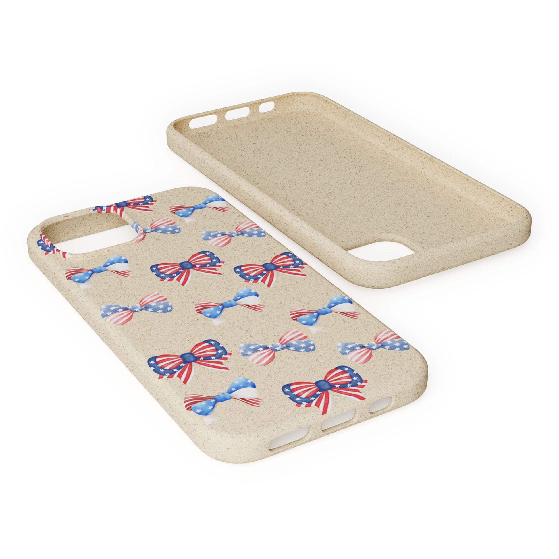 Red, White & Blue Bow Phone Case, Eco-Friendly Cell Phone Cover, Patriotic Biodegradable Case, USA Independence Day Gift, Summer Celebration - The Peony Haus