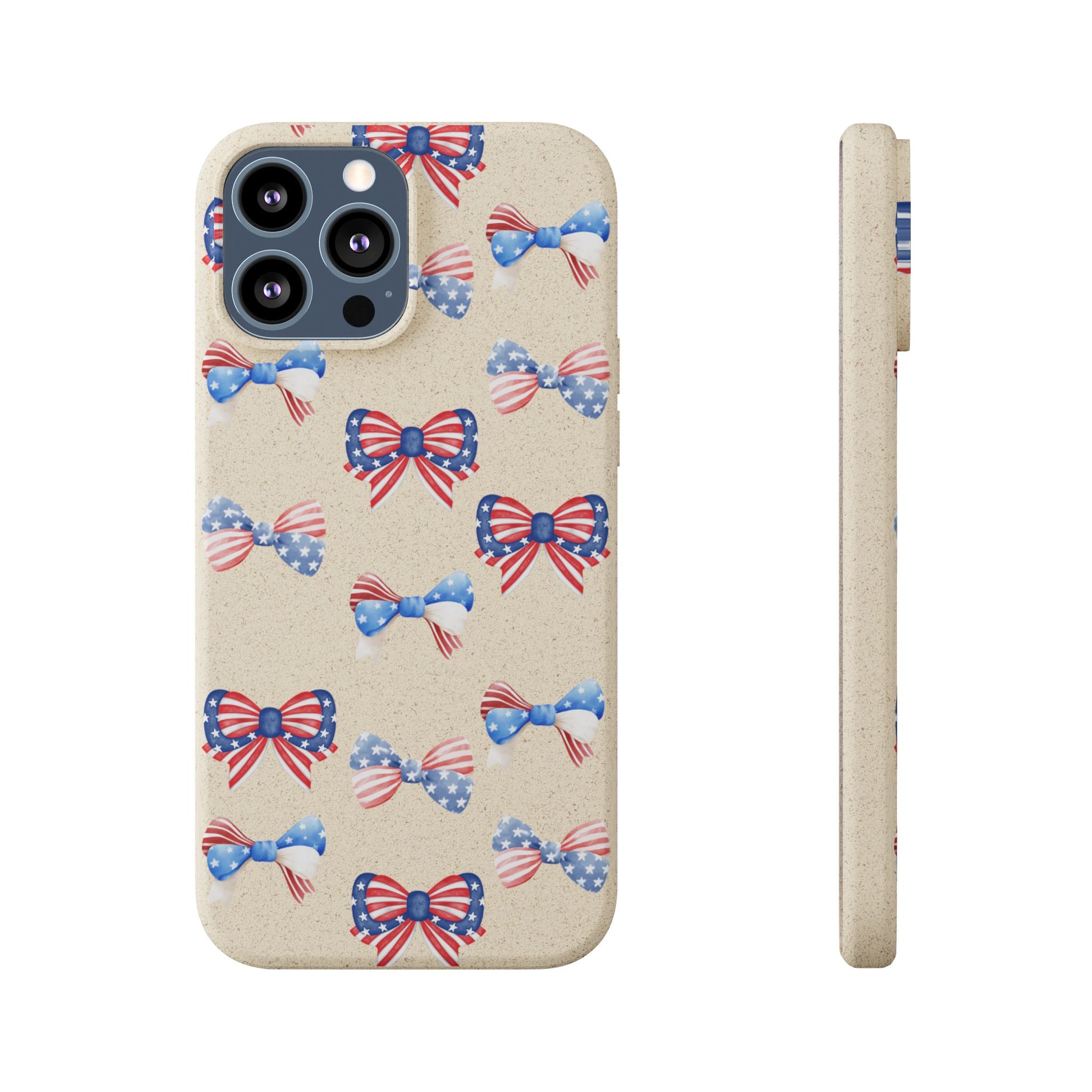 Red, White & Blue Bow Phone Case, Eco-Friendly Cell Phone Cover, Patriotic Biodegradable Case, USA Independence Day Gift, Summer Celebration - The Peony Haus