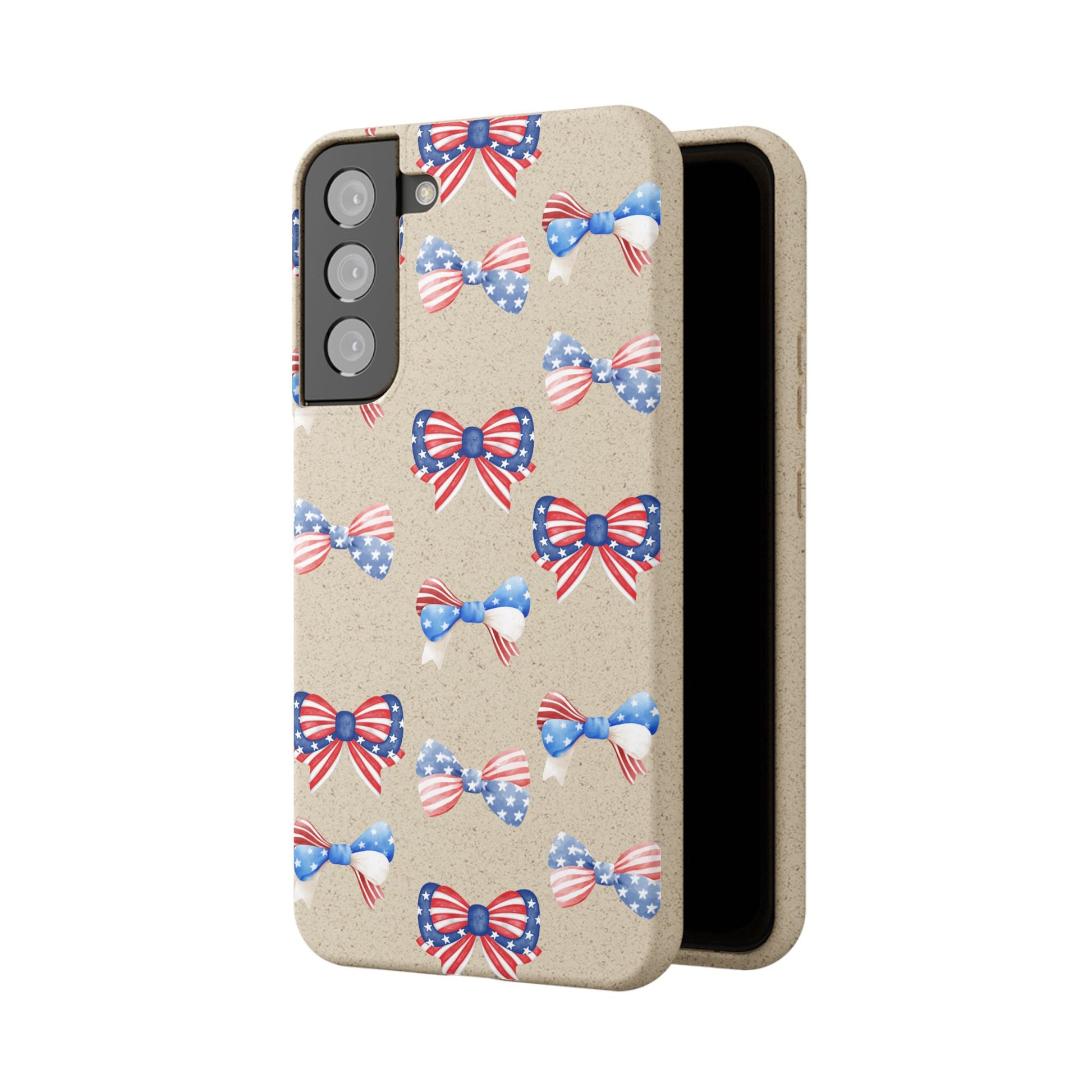Red, White & Blue Bow Phone Case, Eco-Friendly Cell Phone Cover, Patriotic Biodegradable Case, USA Independence Day Gift, Summer Celebration - The Peony Haus