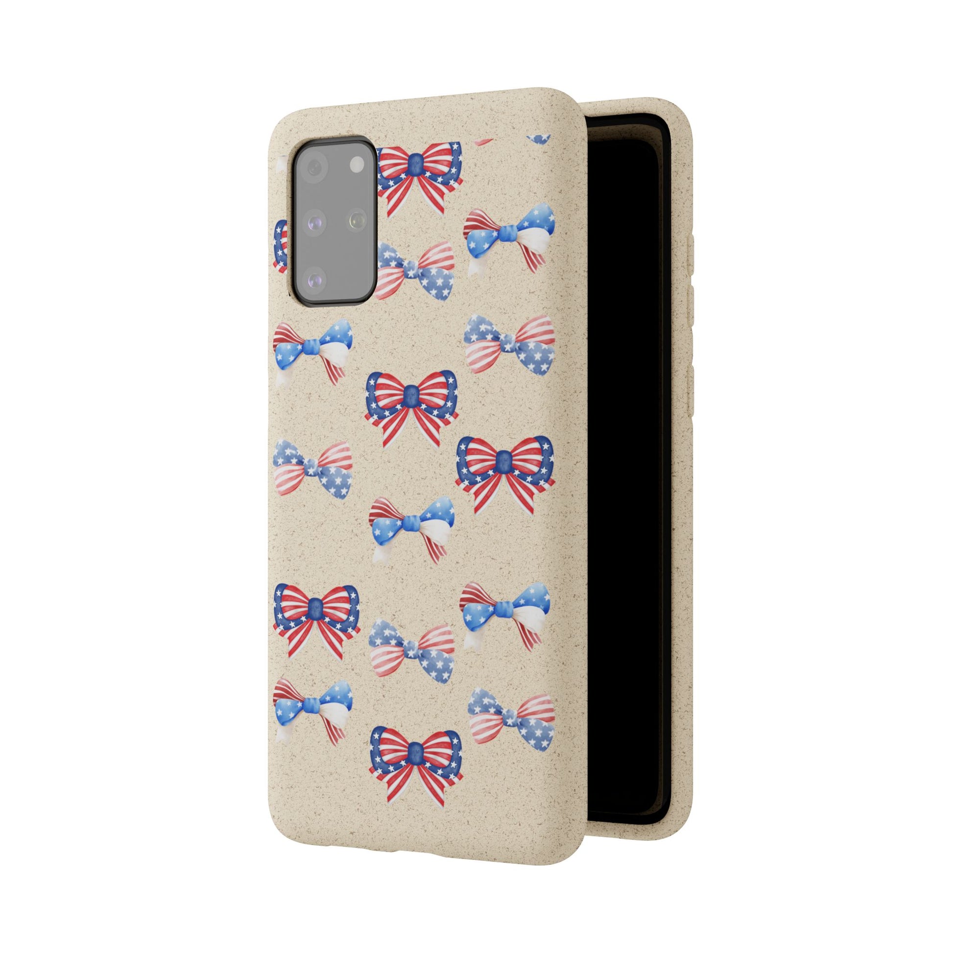 Red, White & Blue Bow Phone Case, Eco-Friendly Cell Phone Cover, Patriotic Biodegradable Case, USA Independence Day Gift, Summer Celebration - The Peony Haus