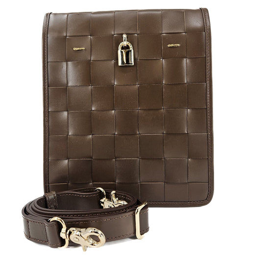 Woven Leather Chocolate Crossbody Bag