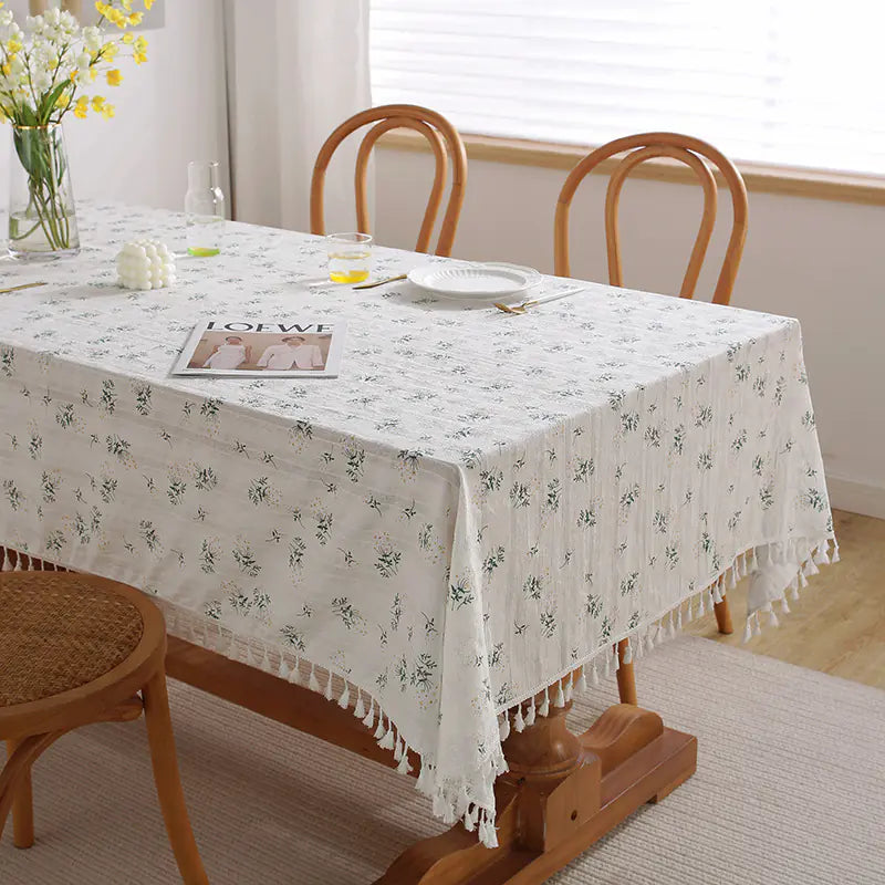 Cotton Linen Table Cover with Floral Design (In Stock)