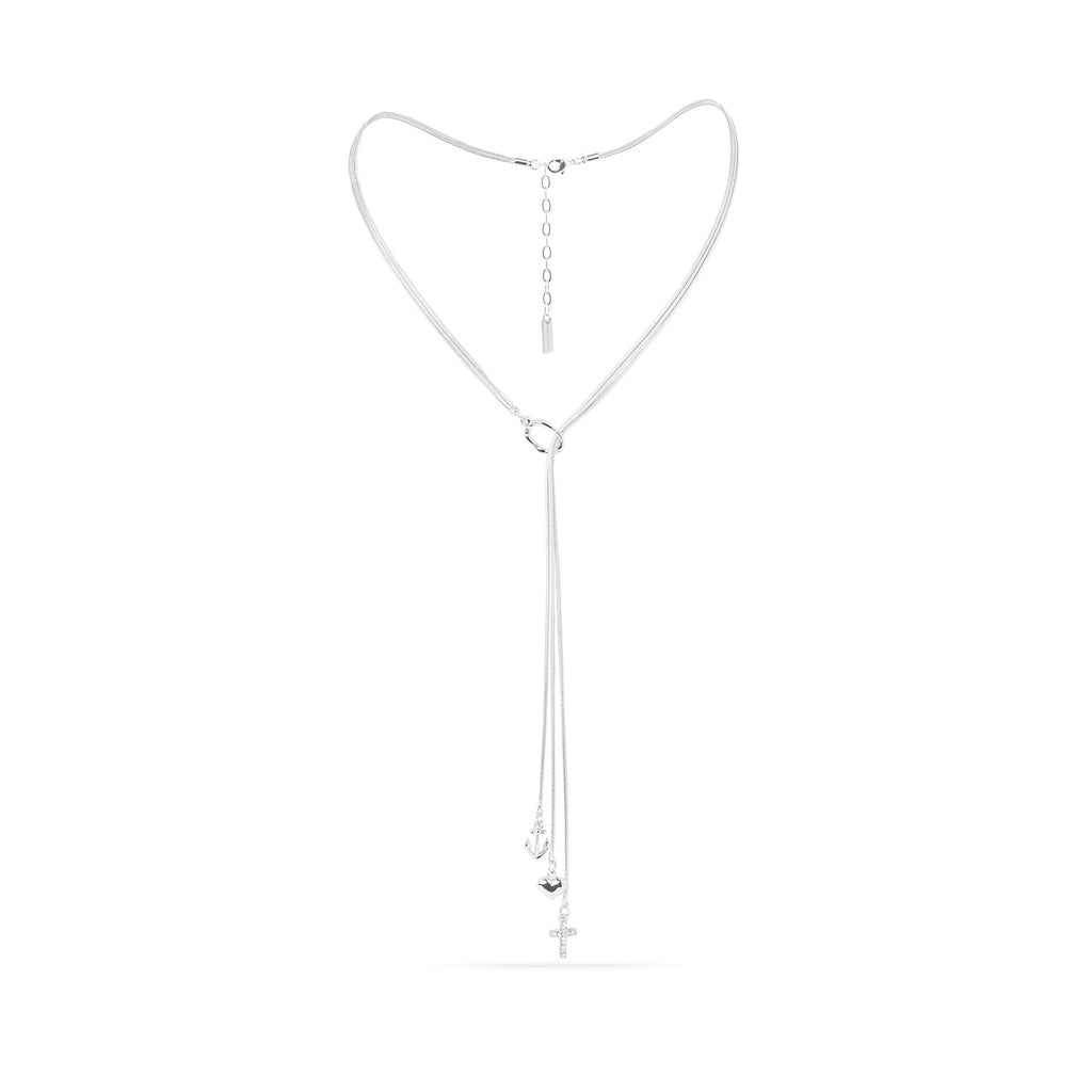 Trinity Necklace -Three Chains with Cross, Heart, and Anchor Charms