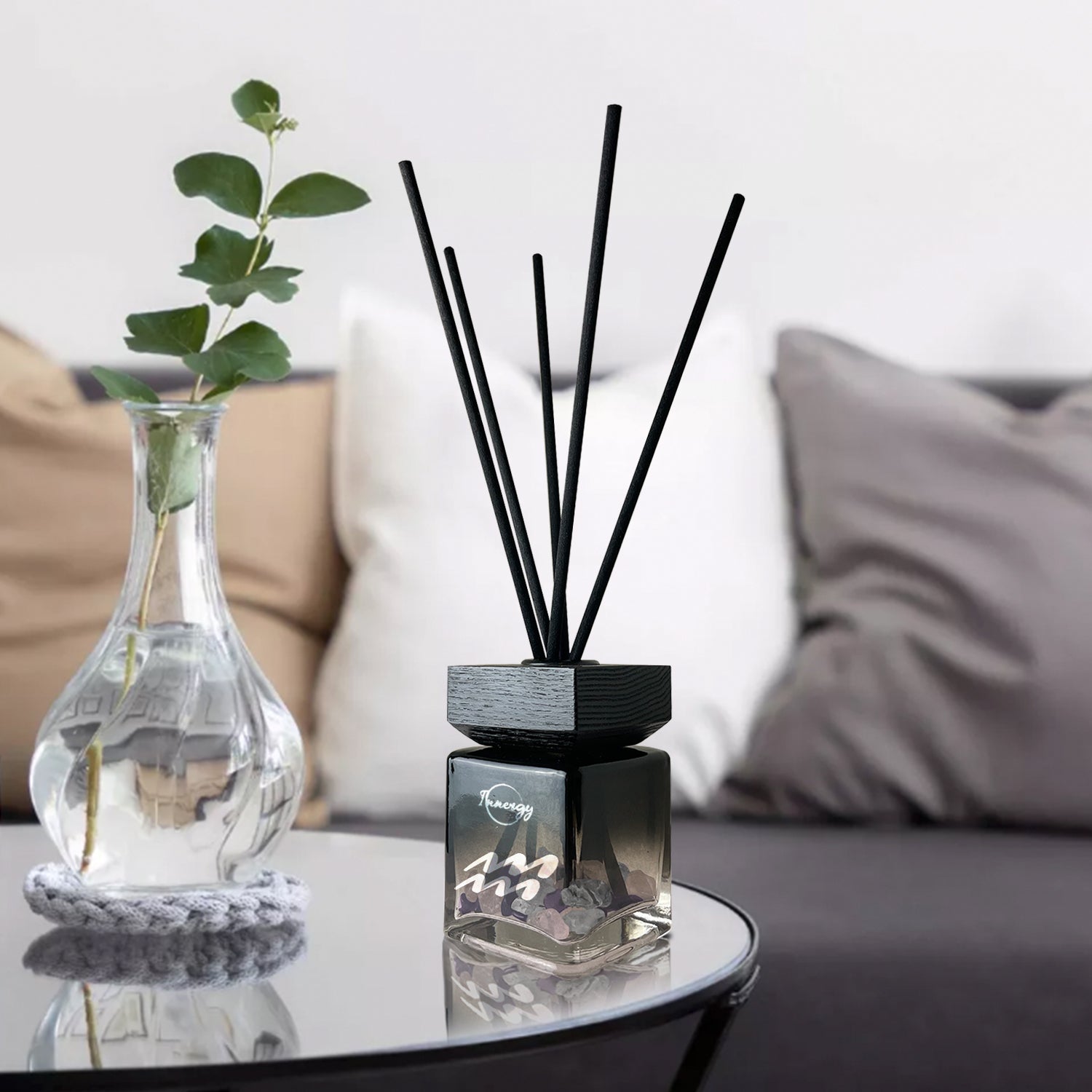 Aquarius Zodiac Crystal-Enhanced Reed Oil Diffuser, Orchid Seascape Scent, 100ml